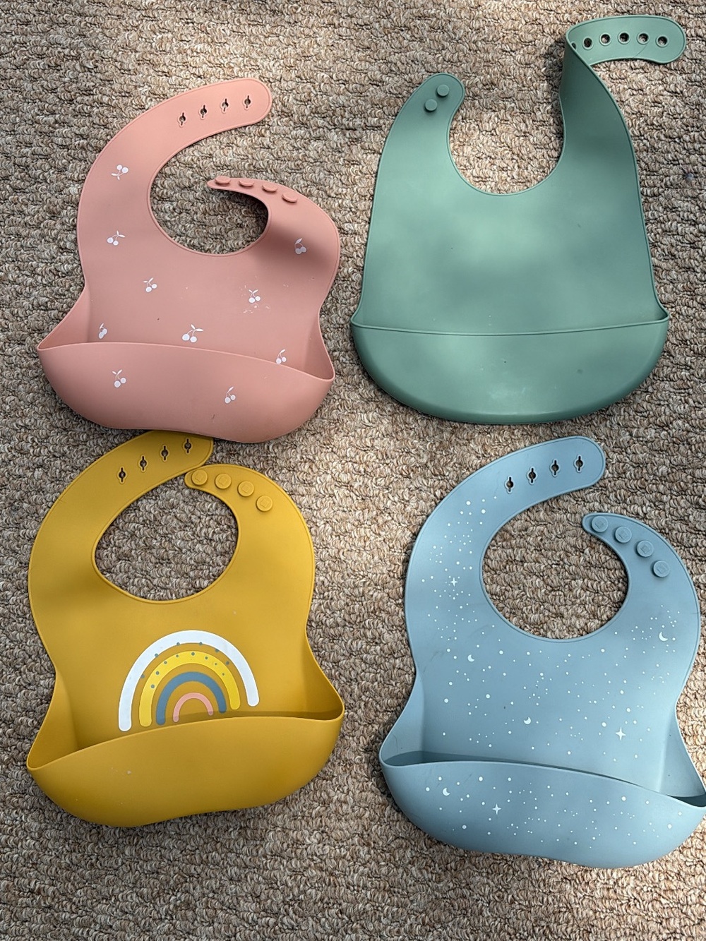 Silicone Baby Bibs Set - Pink, Green, Yellow, Blue